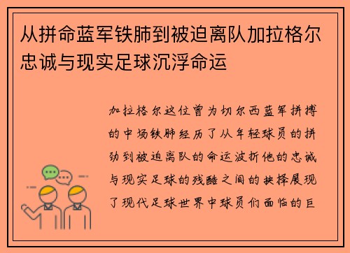 从拼命蓝军铁肺到被迫离队加拉格尔忠诚与现实足球沉浮命运
