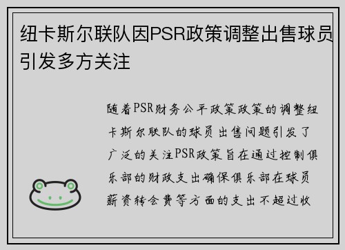 纽卡斯尔联队因PSR政策调整出售球员引发多方关注 纽卡斯尔联队因PSR政策调整出售球员引发多方关注